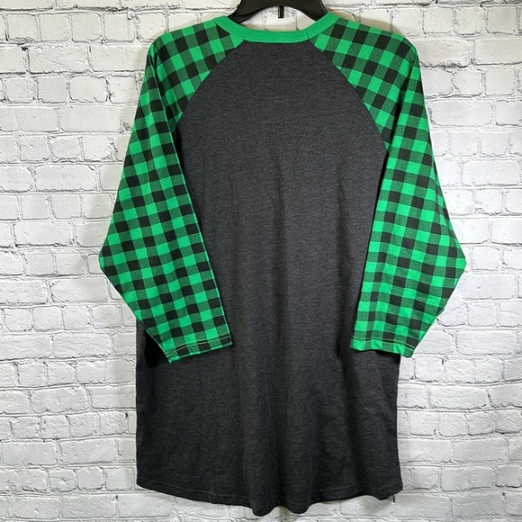 Luxury JLT Baseball Ringer Tee T-Shirt Women 3XL Green Buffalo Check 3/4 Sleeves - Picture 2 of 14